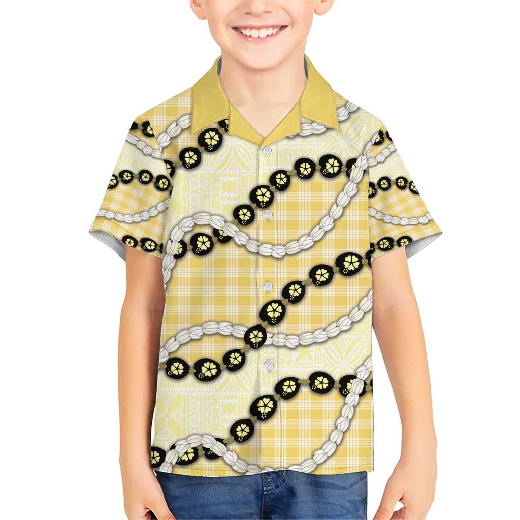 Yellow Palaka Hawaii Kid Hawaiian Shirt Kukui Nut Pikake Lei Hawaiian Tapa Pattern - Polynesian Pride