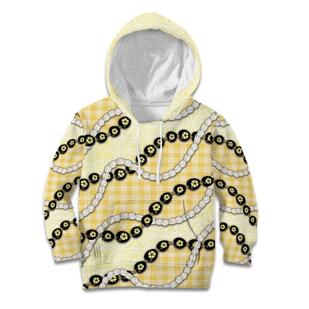 Yellow Palaka Hawaii Kid Hoodie Kukui Nut Pikake Lei Hawaiian Tapa Pattern - Polynesian Pride