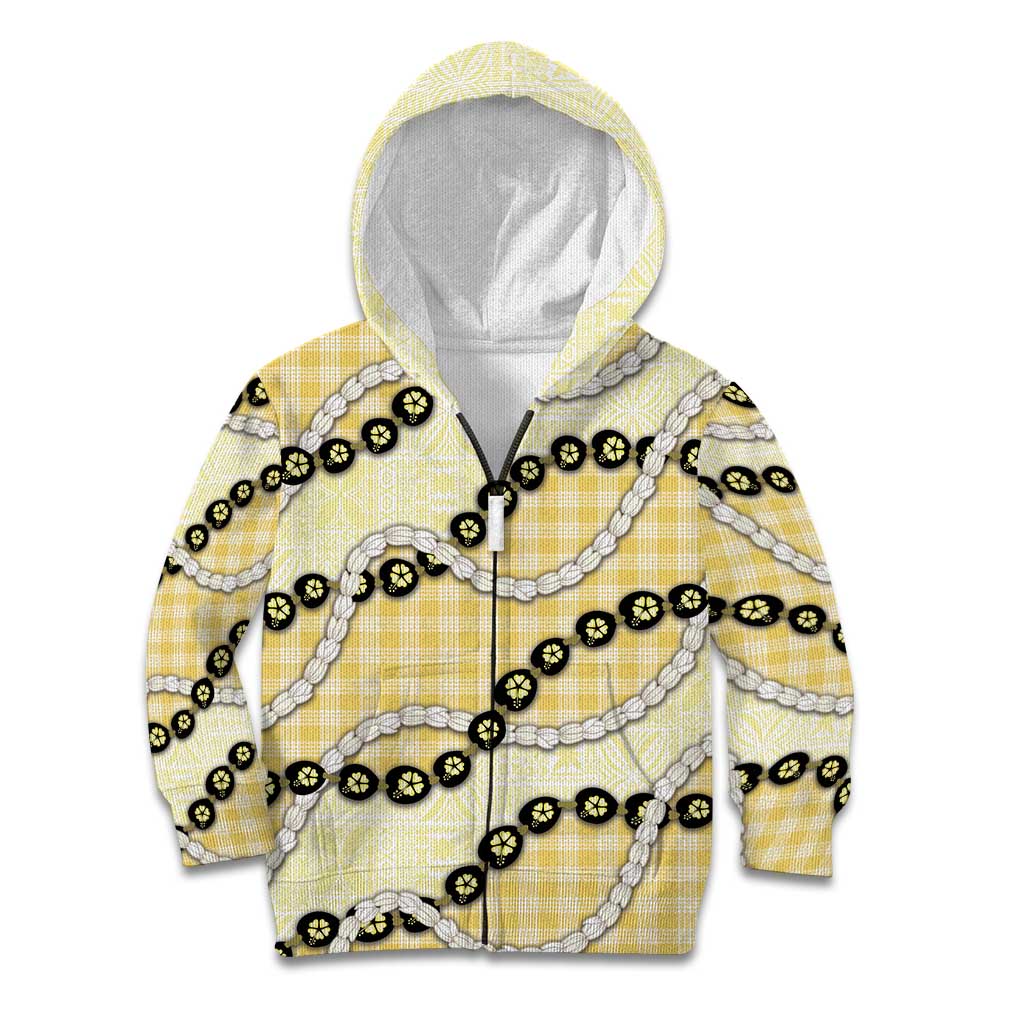 Yellow Palaka Hawaii Kid Hoodie Kukui Nut Pikake Lei Hawaiian Tapa Pattern - Polynesian Pride