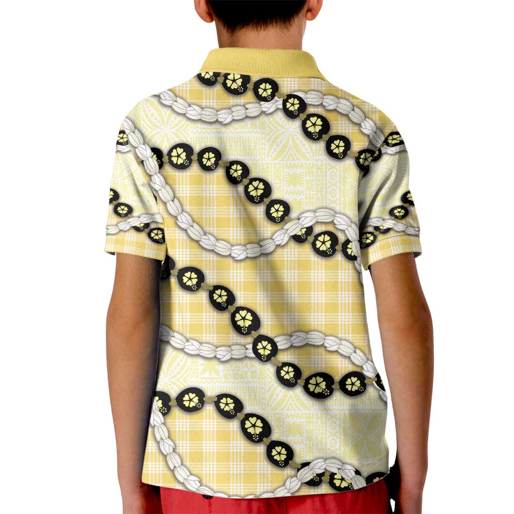 Yellow Palaka Hawaii Kid Polo Shirt Kukui Nut Pikake Lei Hawaiian Tapa Pattern - Polynesian Pride