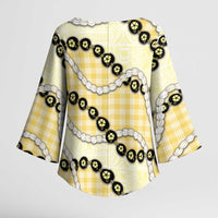 Yellow Palaka Hawaii Kimono Sleeve Blouse Kukui Nut Pikake Lei Hawaiian Tapa Pattern LT14 - Polynesian Pride