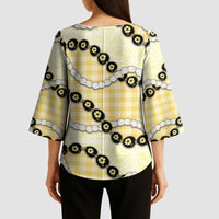 Yellow Palaka Hawaii Kimono Sleeve Blouse Kukui Nut Pikake Lei Hawaiian Tapa Pattern LT14 - Polynesian Pride