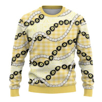 Yellow Palaka Hawaii Ugly Christmas Sweater Kukui Nut Pikake Lei Hawaiian Tapa Pattern - Polynesian Pride