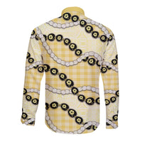 Yellow Palaka Hawaii Long Sleeve Button Shirt Kukui Nut Pikake Lei Hawaiian Tapa Pattern - Polynesian Pride