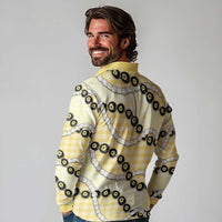 Yellow Palaka Hawaii Long Sleeve Polo Shirt Kukui Nut Pikake Lei Hawaiian Tapa Pattern - Polynesian Pride
