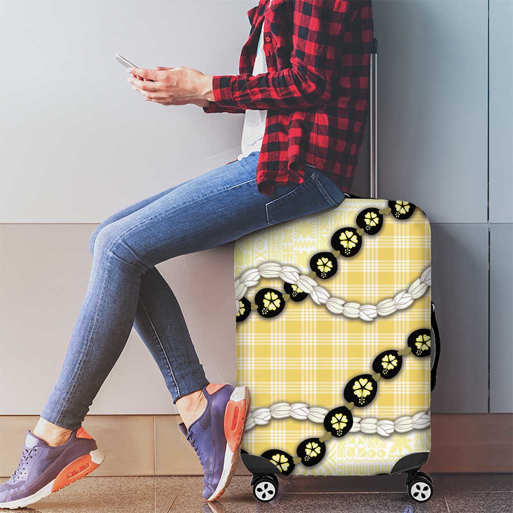 Yellow Palaka Hawaii Luggage Cover Kukui Nut Pikake Lei Hawaiian Tapa Pattern - Polynesian Pride