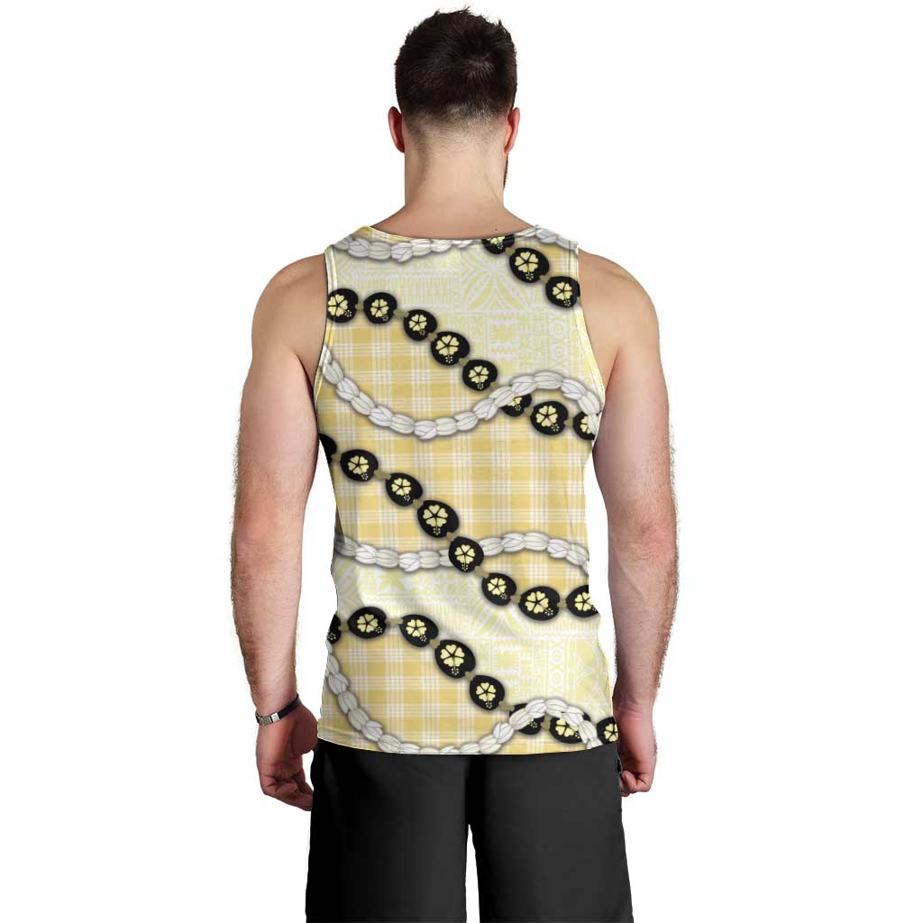 Yellow Palaka Hawaii Men Tank Top Kukui Nut Pikake Lei Hawaiian Tapa Pattern - Polynesian Pride