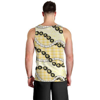 Yellow Palaka Hawaii Men Tank Top Kukui Nut Pikake Lei Hawaiian Tapa Pattern - Polynesian Pride