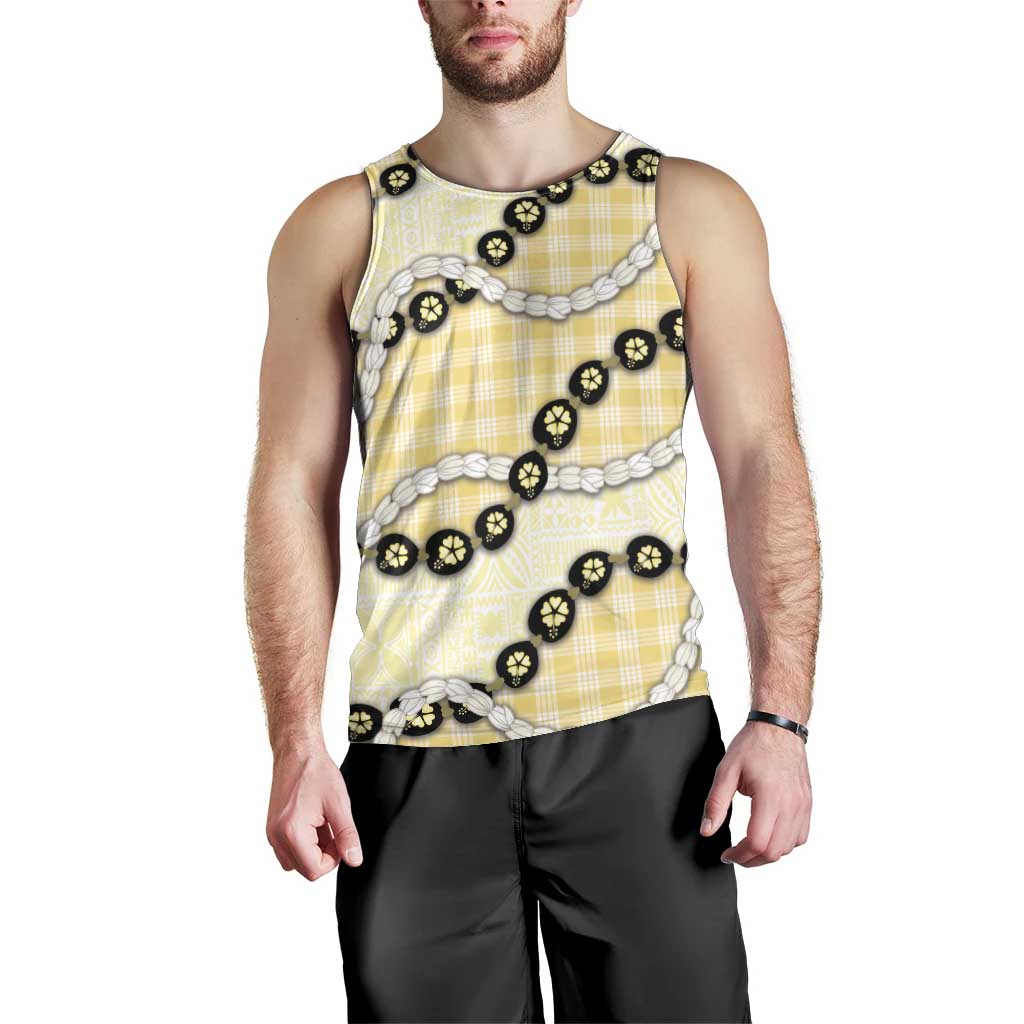 Yellow Palaka Hawaii Men Tank Top Kukui Nut Pikake Lei Hawaiian Tapa Pattern - Polynesian Pride