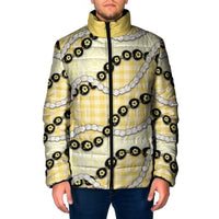 Yellow Palaka Hawaii Padded Jacket Kukui Nut Pikake Lei Hawaiian Tapa Pattern - Polynesian Pride