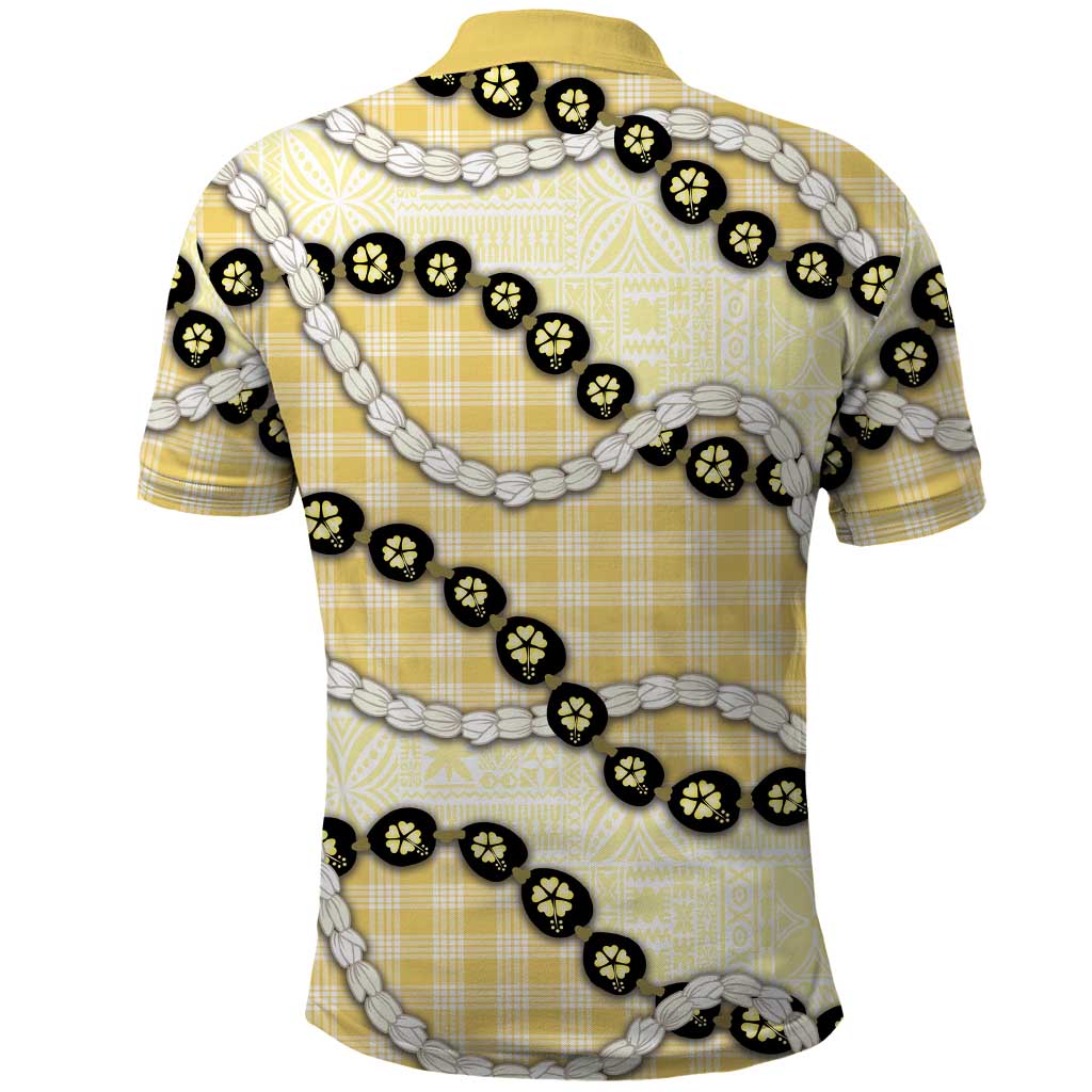 Yellow Palaka Hawaii Polo Shirt Kukui Nut Pikake Lei Hawaiian Tapa Pattern - Polynesian Pride