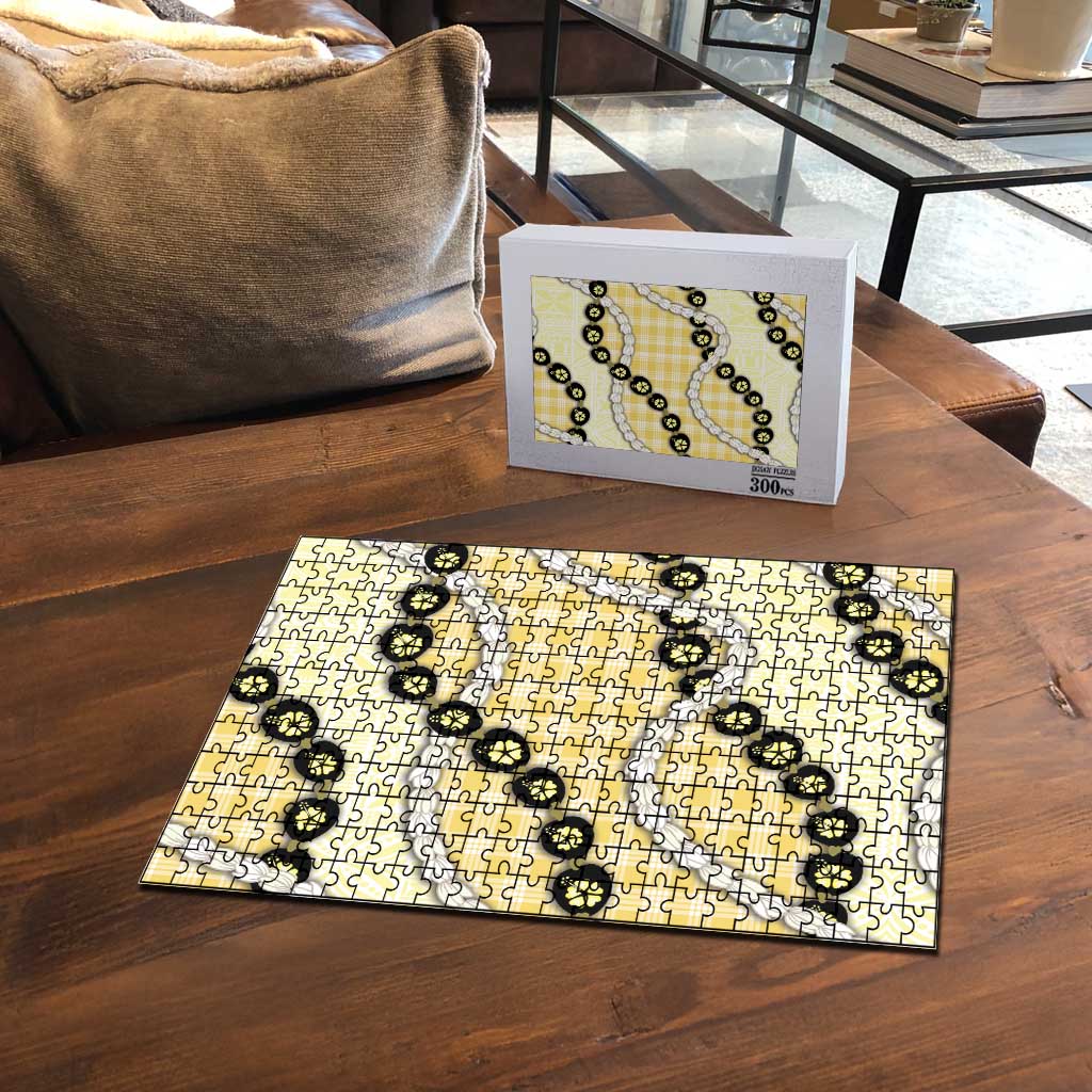Yellow Palaka Hawaii Puzzle Kukui Nut Pikake Lei Hawaiian Tapa Pattern - Polynesian Pride