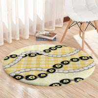 Yellow Palaka Hawaii Round Carpet Kukui Nut Pikake Lei Hawaiian Tapa Pattern - Polynesian Pride
