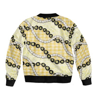 Yellow Palaka Hawaii Sleeve Zip Bomber Jacket Kukui Nut Pikake Lei Hawaiian Tapa Pattern - Polynesian Pride