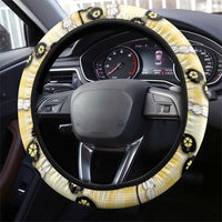 Yellow Palaka Hawaii Steering Wheel Cover Kukui Nut Pikake Lei Hawaiian Tapa Pattern - Polynesian Pride