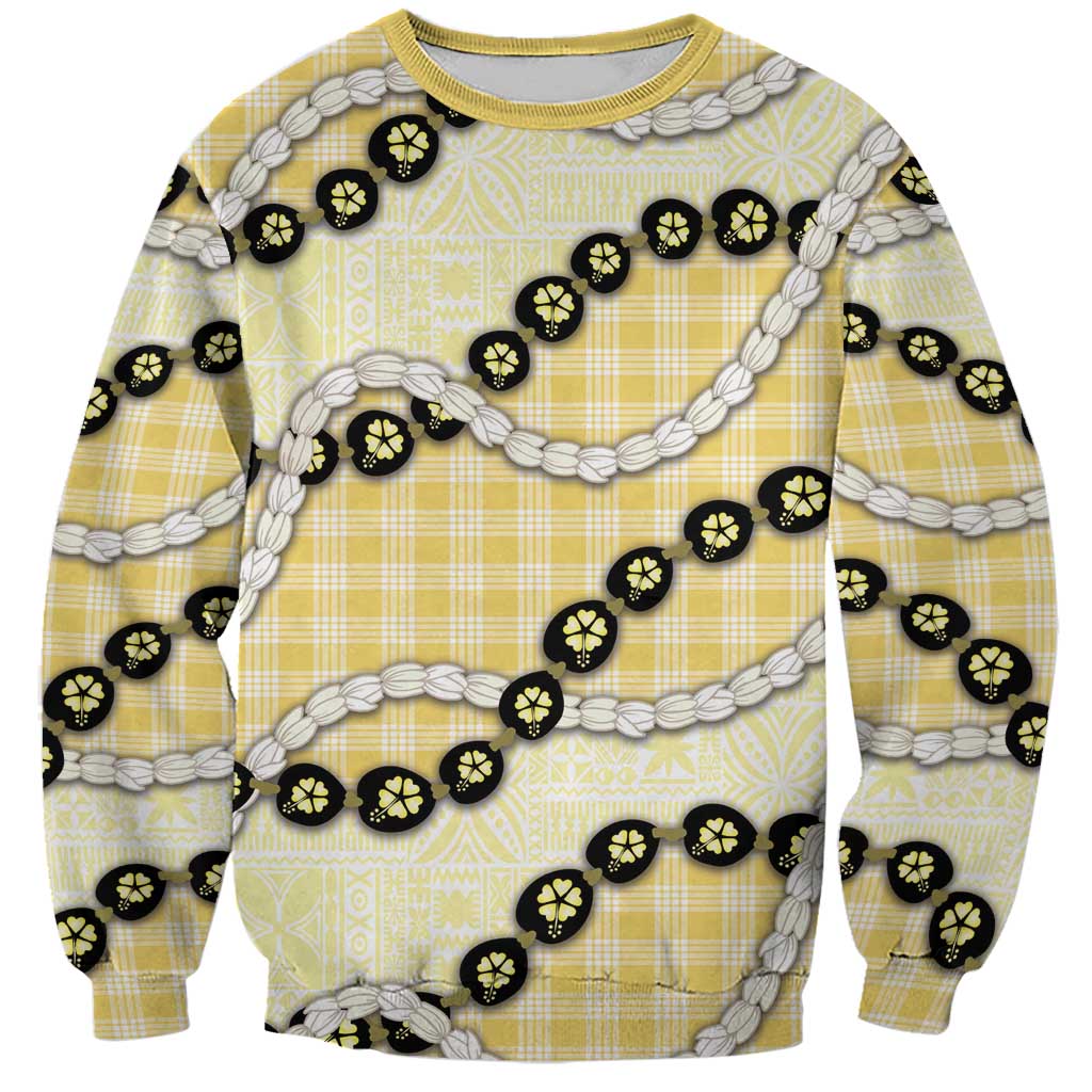 Yellow Palaka Hawaii Sweatshirt Kukui Nut Pikake Lei Hawaiian Tapa Pattern - Polynesian Pride