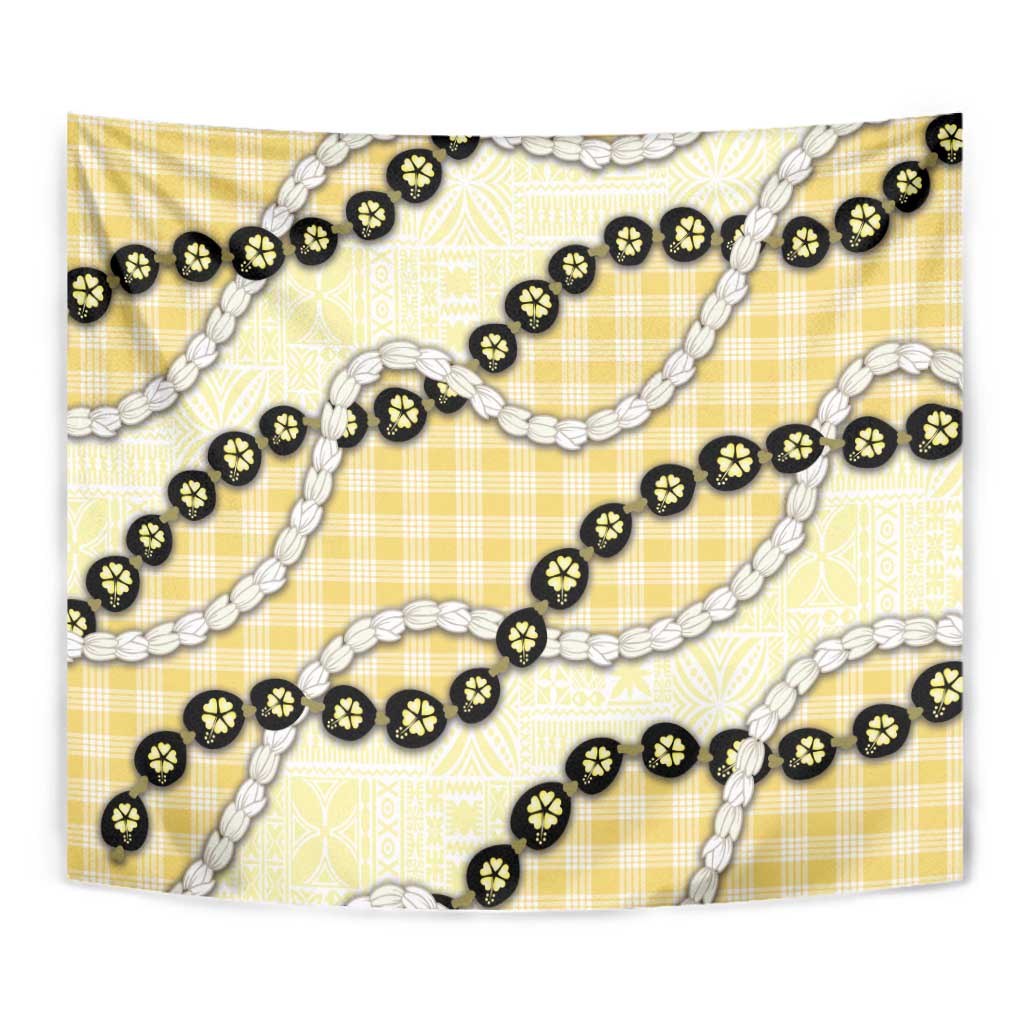 Yellow Palaka Hawaii Tapestry Kukui Nut Pikake Lei Hawaiian Tapa Pattern - Polynesian Pride