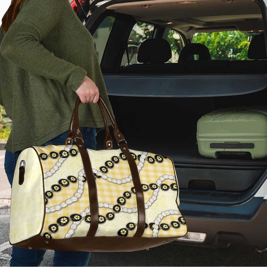 Yellow Palaka Hawaii Travel Bag Kukui Nut Pikake Lei Hawaiian Tapa Pattern - Polynesian Pride