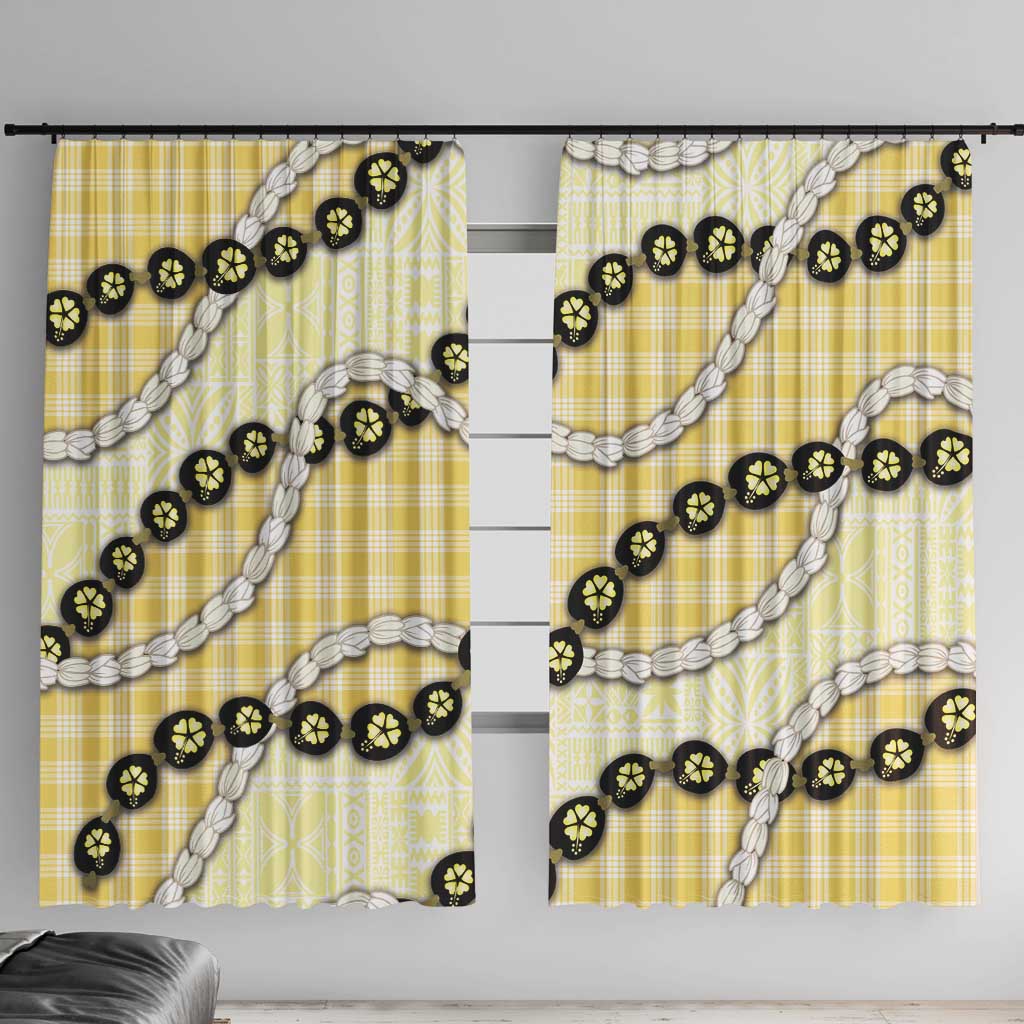Yellow Palaka Hawaii Window Curtain Kukui Nut Pikake Lei Hawaiian Tapa Pattern - Polynesian Pride