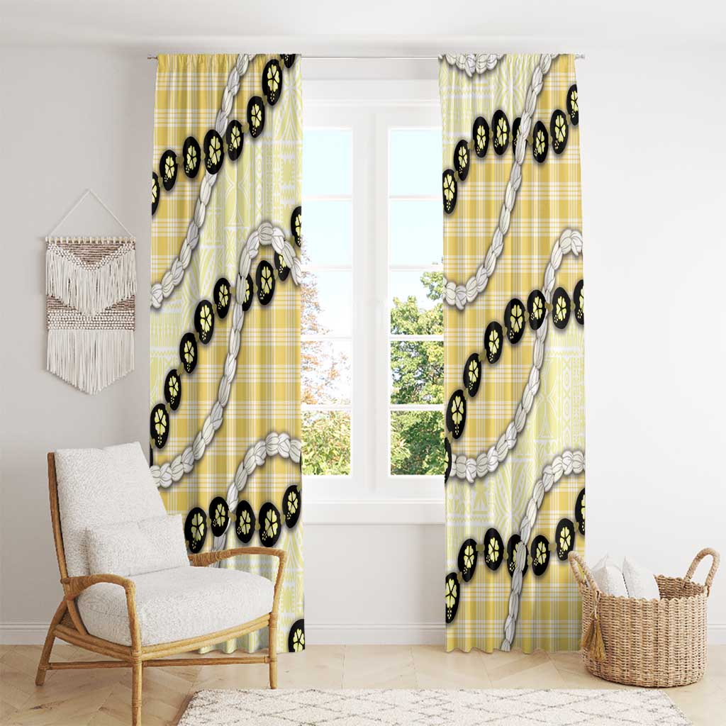 Yellow Palaka Hawaii Window Curtain Kukui Nut Pikake Lei Hawaiian Tapa Pattern - Polynesian Pride