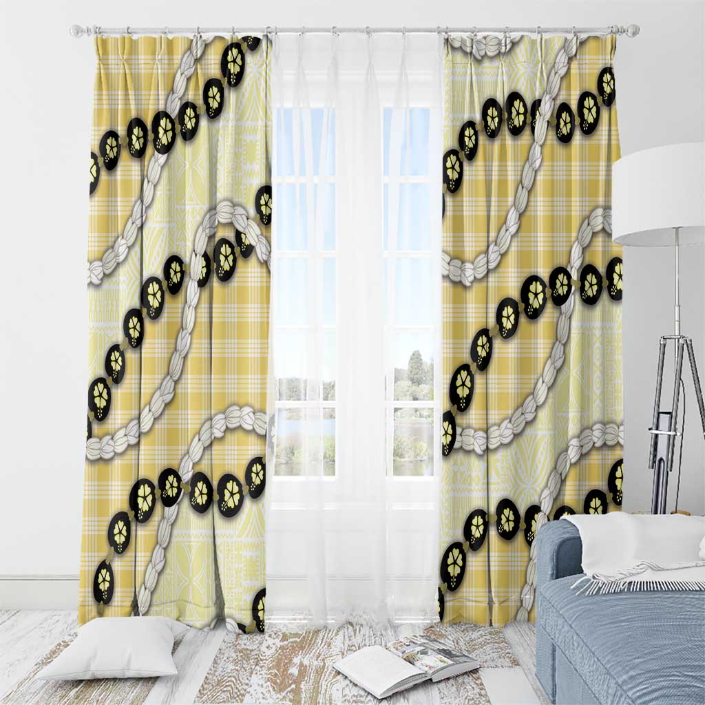 Yellow Palaka Hawaii Window Curtain Kukui Nut Pikake Lei Hawaiian Tapa Pattern - Polynesian Pride