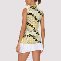 Yellow Palaka Hawaii Women Sleeveless Polo Shirt Kukui Nut Pikake Lei Hawaiian Tapa Pattern - Polynesian Pride