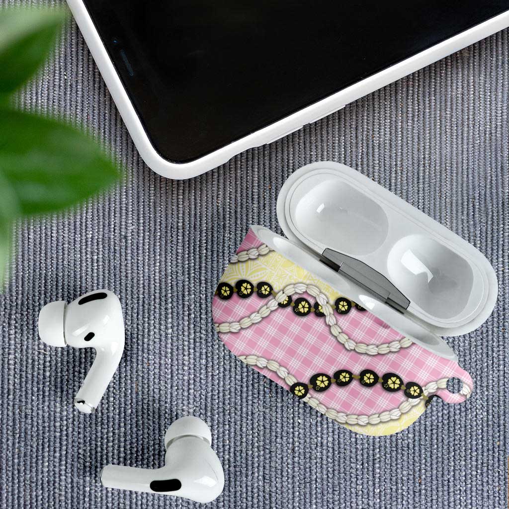 Pink Palaka Hawaii AirPods Case Kukui Nut Pikake Lei Hawaiian Tapa Pattern - Polynesian Pride