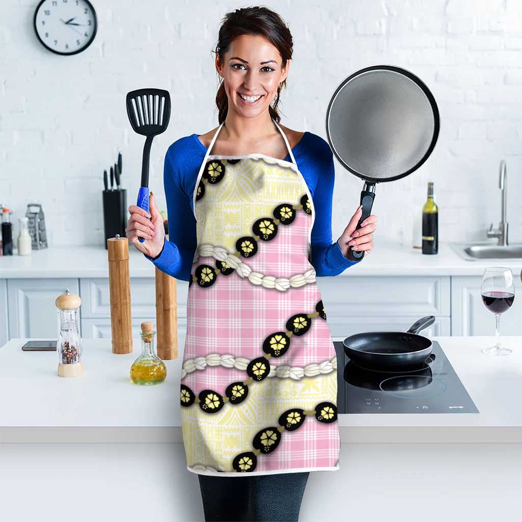 Pink Palaka Hawaii Apron Kukui Nut Pikake Lei Hawaiian Tapa Pattern - Polynesian Pride