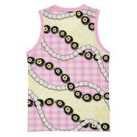 Pink Palaka Hawaii Basketball Jersey Kukui Nut Pikake Lei Hawaiian Tapa Pattern - Polynesian Pride