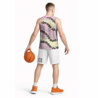 Pink Palaka Hawaii Basketball Jersey Kukui Nut Pikake Lei Hawaiian Tapa Pattern - Polynesian Pride
