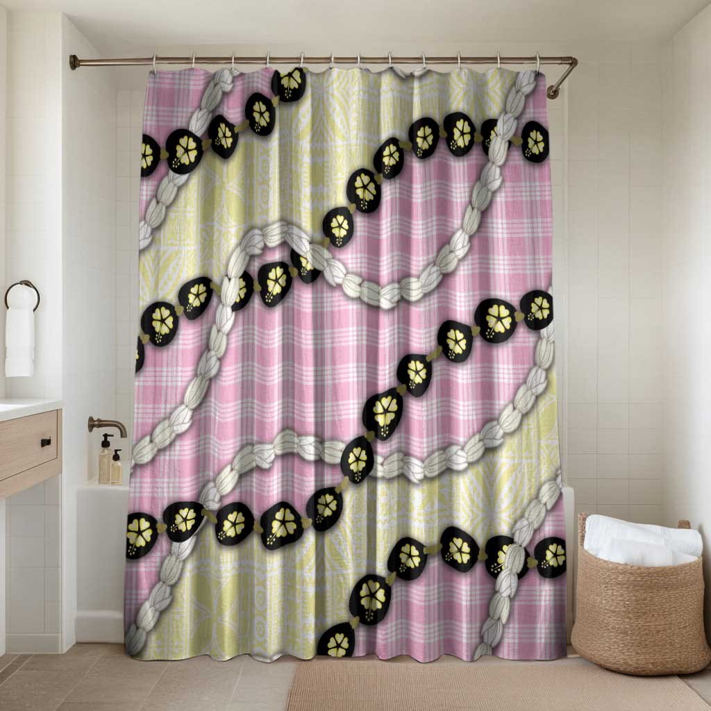 Pink Palaka Hawaii Bathroom Set Kukui Nut Pikake Lei Hawaiian Tapa Pattern - Polynesian Pride