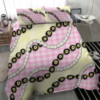 Pink Palaka Hawaii Bedding Set Kukui Nut Pikake Lei Hawaiian Tapa Pattern - Polynesian Pride