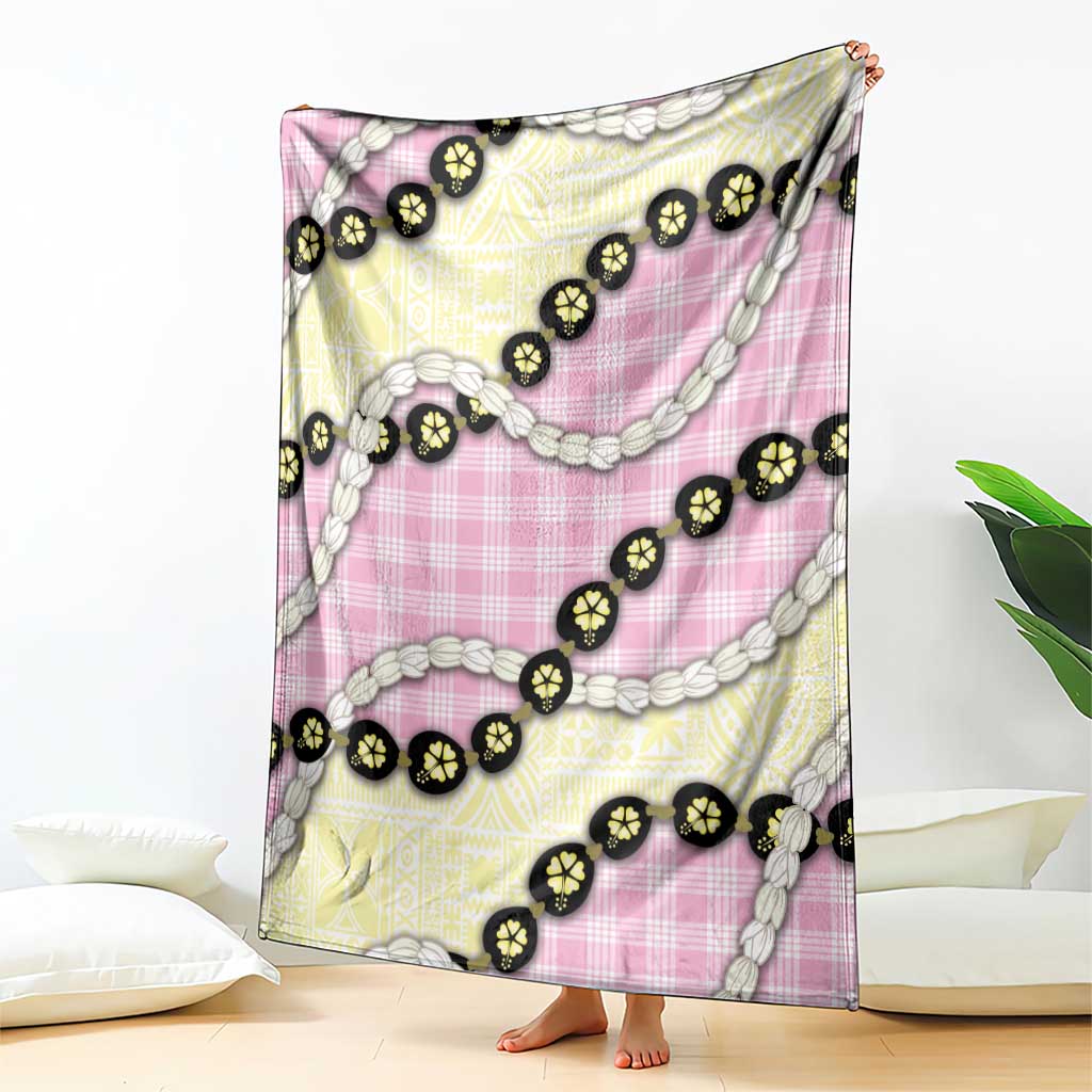 Pink Palaka Hawaii Blanket Kukui Nut Pikake Lei Hawaiian Tapa Pattern - Polynesian Pride