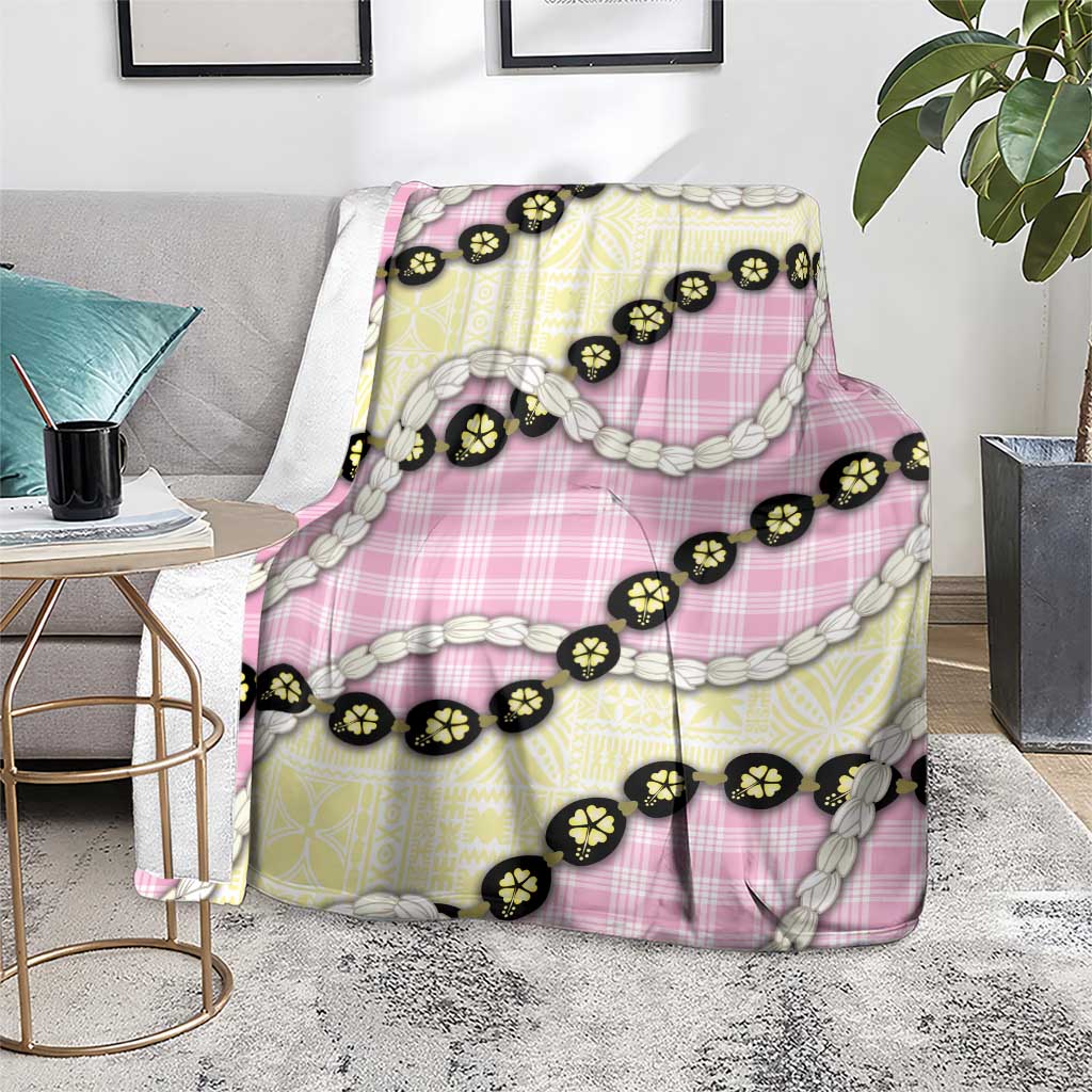 Pink Palaka Hawaii Blanket Kukui Nut Pikake Lei Hawaiian Tapa Pattern - Polynesian Pride