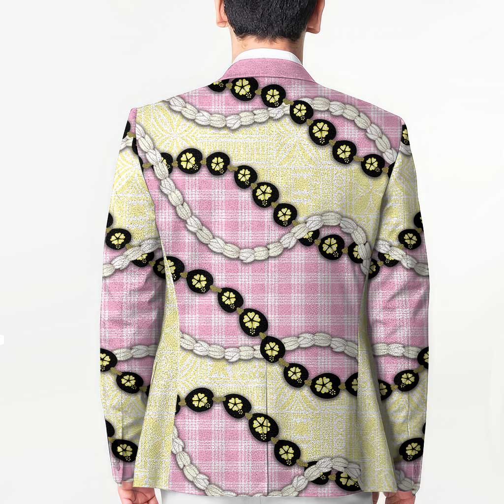 Pink Palaka Hawaii Blazer Kukui Nut Pikake Lei Hawaiian Tapa Pattern - Polynesian Pride