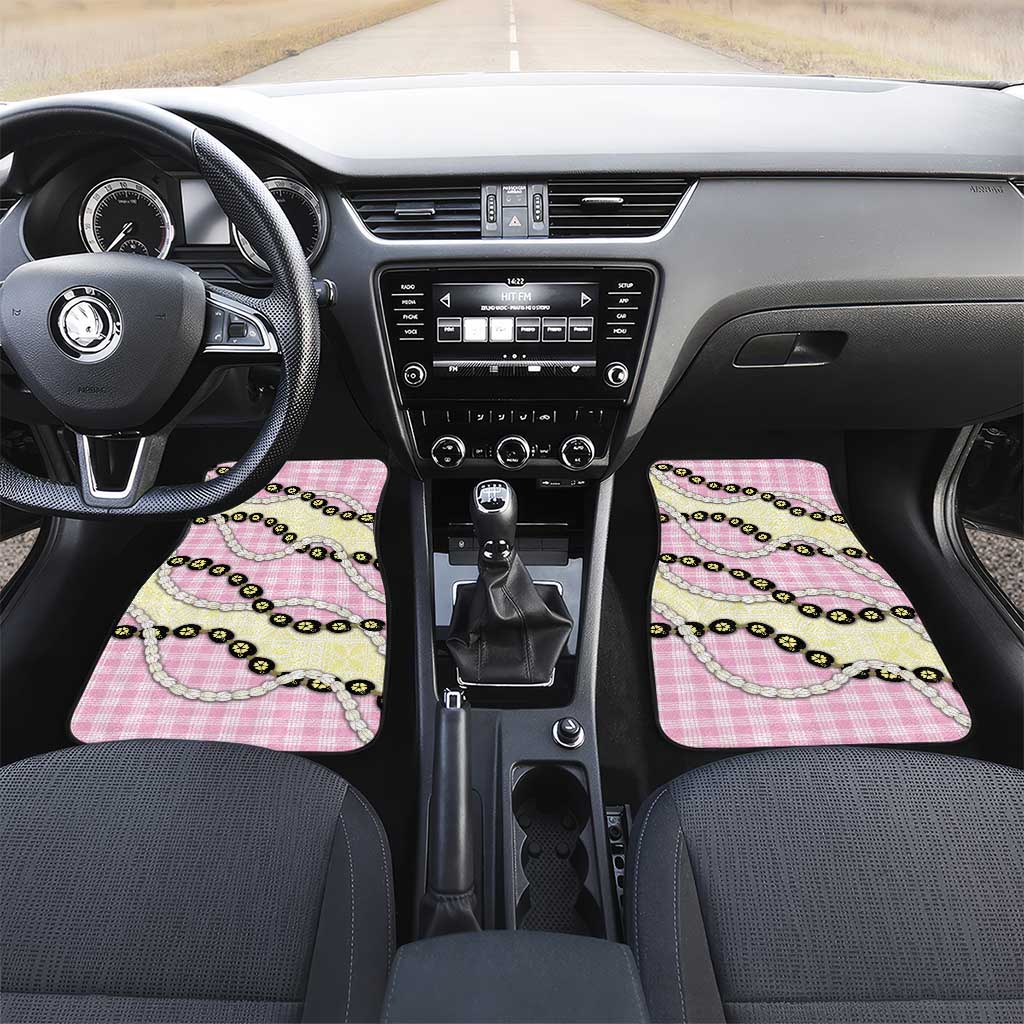 Pink Palaka Hawaii Car Mats Kukui Nut Pikake Lei Hawaiian Tapa Pattern - Polynesian Pride