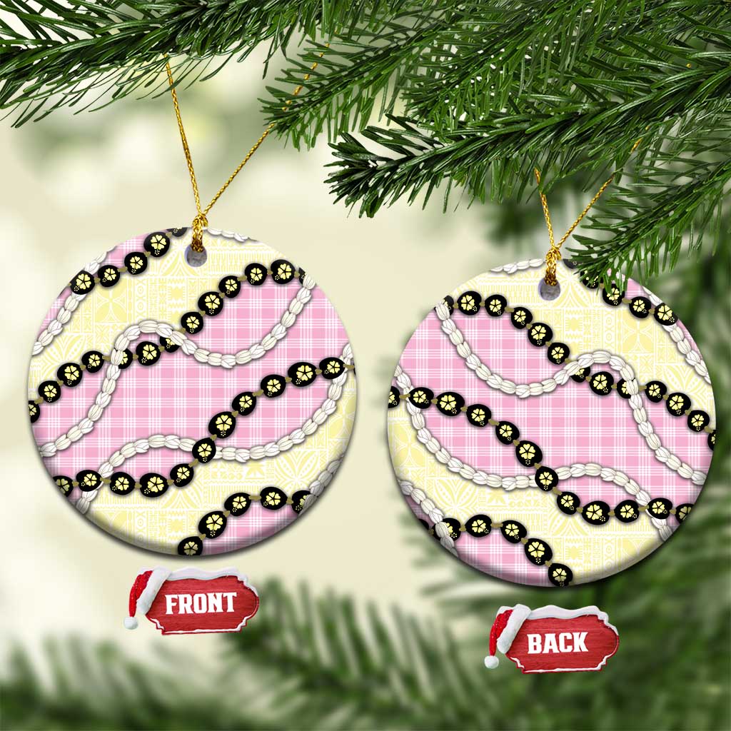 Pink Palaka Hawaii Ceramic Ornament Kukui Nut Pikake Lei Hawaiian Tapa Pattern - Polynesian Pride