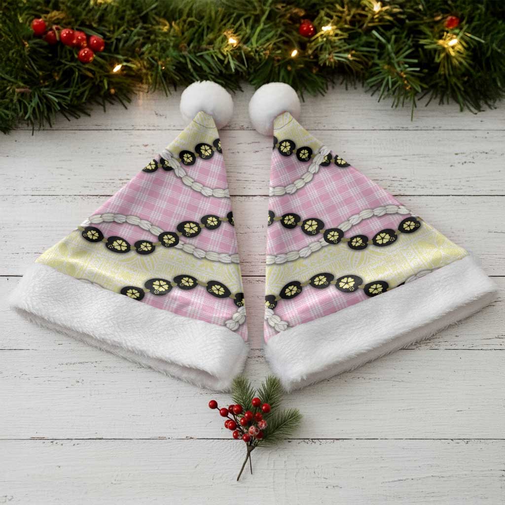 Pink Palaka Hawaii Christmas Santa Hat Kukui Nut Pikake Lei Hawaiian Tapa Pattern LT14 - Polynesian Pride