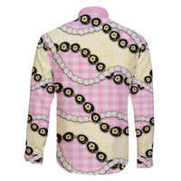 Pink Palaka Hawaii Family Matching Off The Shoulder Long Sleeve Dress and Hawaiian Shirt Kukui Nut Pikake Lei Hawaiian Tapa Pattern - Polynesian Pride