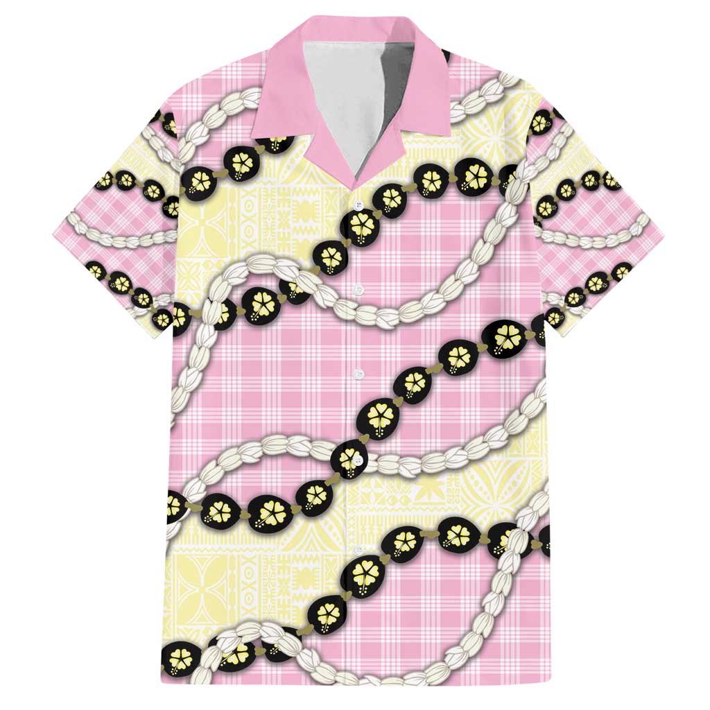 Pink Palaka Hawaii Family Matching Puletasi and Hawaiian Shirt Kukui Nut Pikake Lei Hawaiian Tapa Pattern - Polynesian Pride