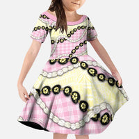 Pink Palaka Hawaii Family Matching Short Sleeve Bodycon Dress and Hawaiian Shirt Kukui Nut Pikake Lei Hawaiian Tapa Pattern - Polynesian Pride