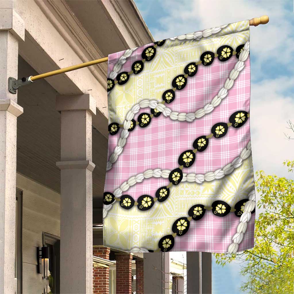 Pink Palaka Hawaii Garden Flag Kukui Nut Pikake Lei Hawaiian Tapa Pattern - Polynesian Pride