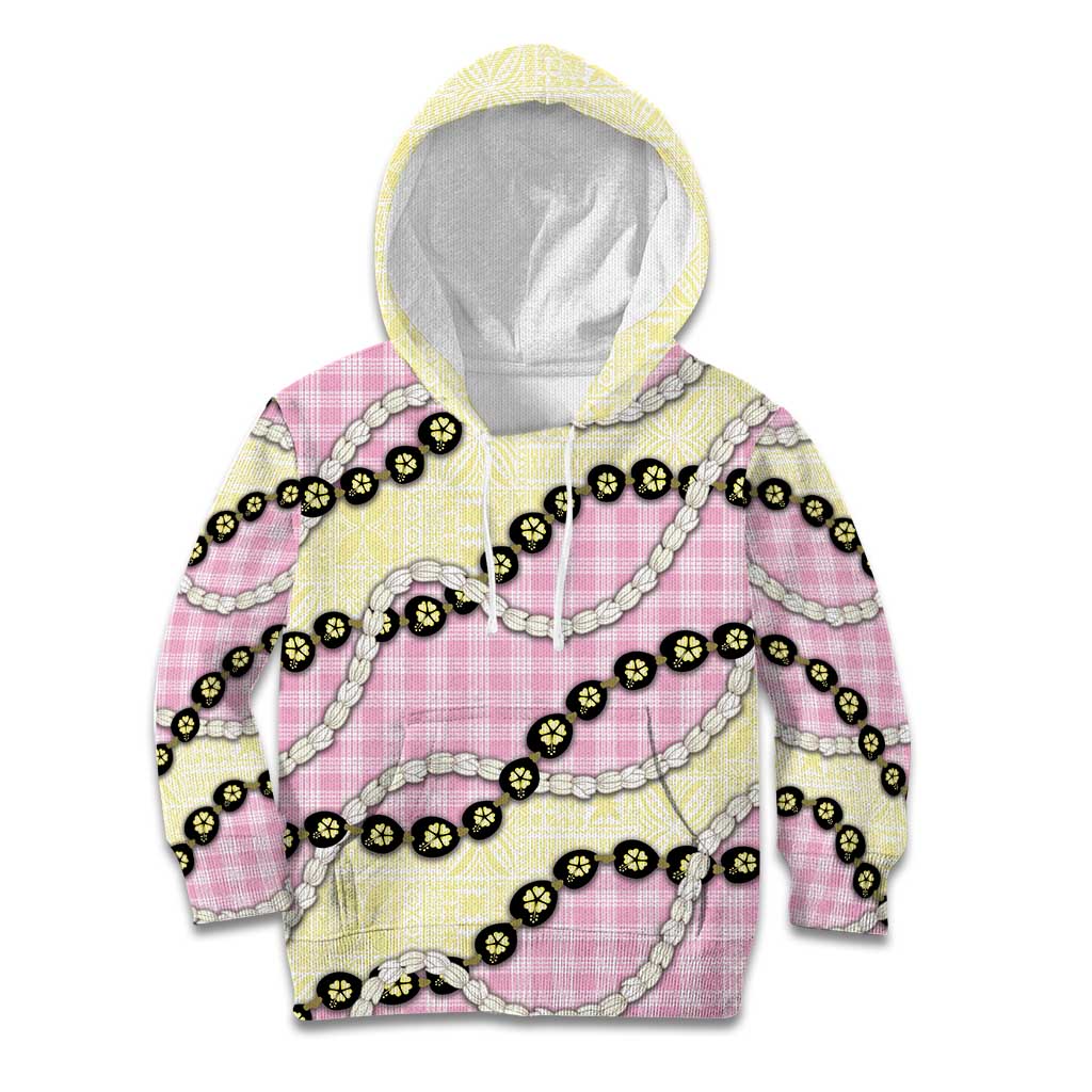 Pink Palaka Hawaii Kid Hoodie Kukui Nut Pikake Lei Hawaiian Tapa Pattern - Polynesian Pride