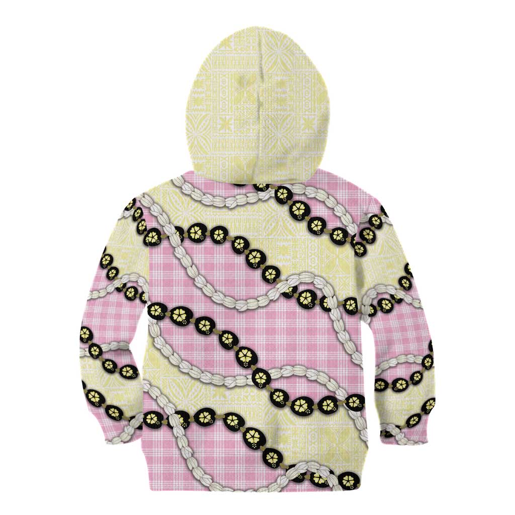 Pink Palaka Hawaii Kid Hoodie Kukui Nut Pikake Lei Hawaiian Tapa Pattern - Polynesian Pride