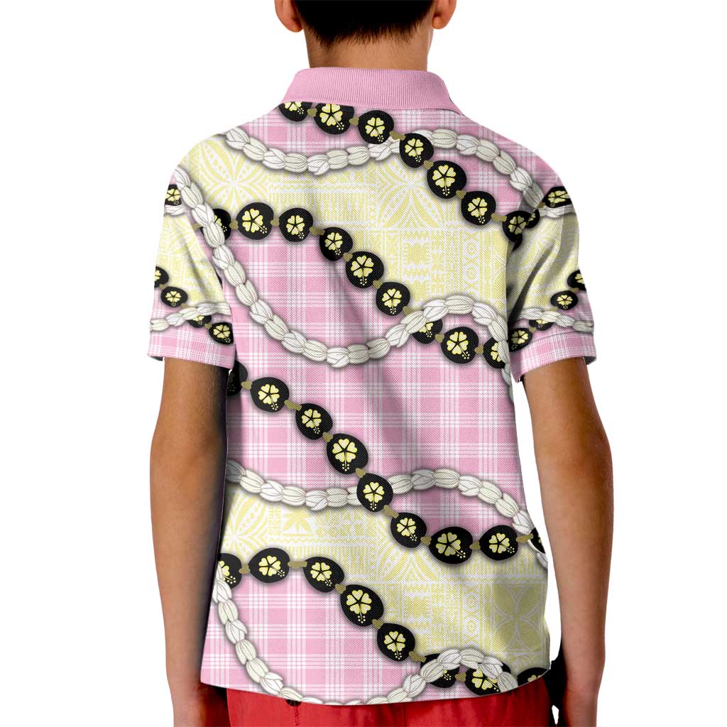 Pink Palaka Hawaii Kid Polo Shirt Kukui Nut Pikake Lei Hawaiian Tapa Pattern - Polynesian Pride