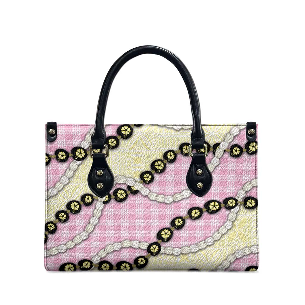 Pink Palaka Hawaii Leather Bag Kukui Nut Pikake Lei Hawaiian Tapa Pattern - Polynesian Pride