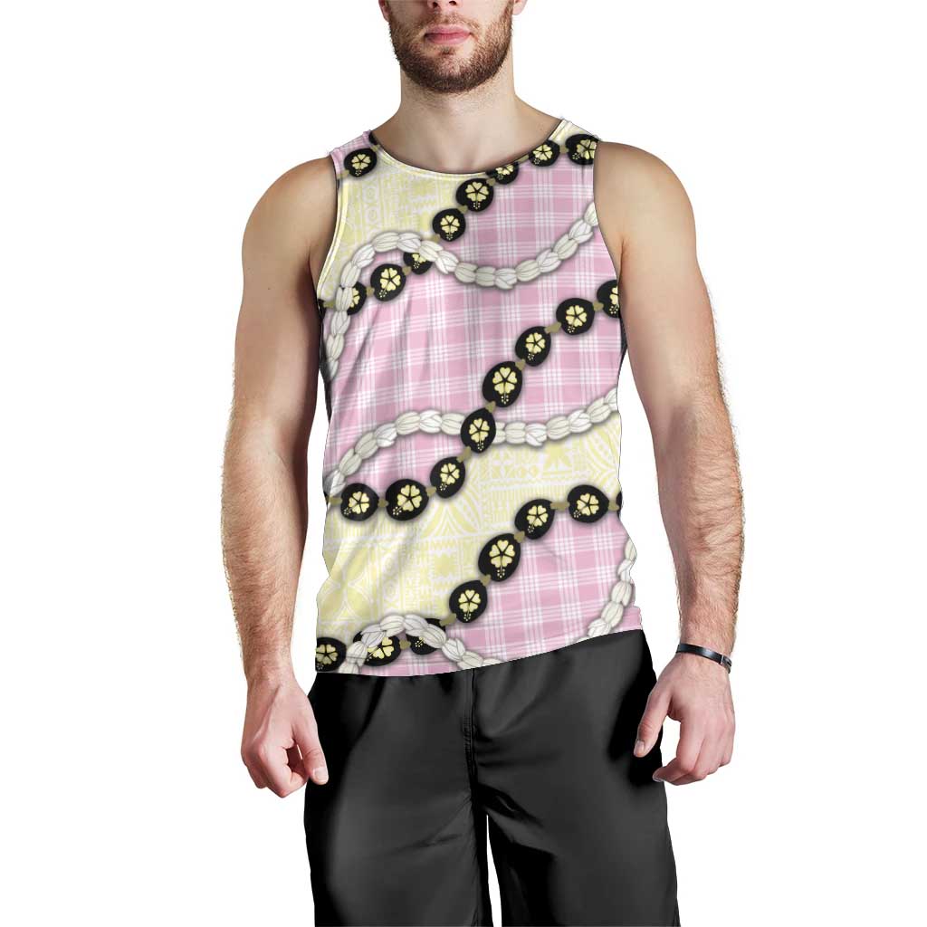 Pink Palaka Hawaii Men Tank Top Kukui Nut Pikake Lei Hawaiian Tapa Pattern - Polynesian Pride