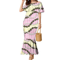 Pink Palaka Hawaii Mermaid Dress Kukui Nut Pikake Lei Hawaiian Tapa Pattern - Polynesian Pride