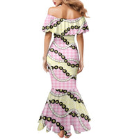 Pink Palaka Hawaii Mermaid Dress Kukui Nut Pikake Lei Hawaiian Tapa Pattern - Polynesian Pride