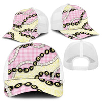 Pink Palaka Hawaii Mesh Trucker Cap Kukui Nut Pikake Lei Hawaiian Tapa Pattern - Polynesian Pride